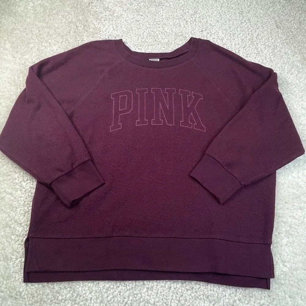 Victoria's Secret Pink Reverse Fleece Sweatshirt Maroon Oversized